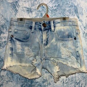 Machine Light Blue Distressed Jean Shorts